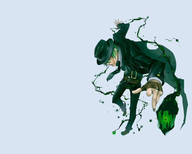 Man green suit flying umbrella free wallpaper - medium preview image