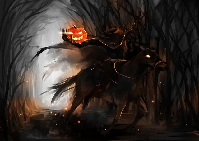 Horse pumpkin forest man riding free wallpaper - medium preview image
