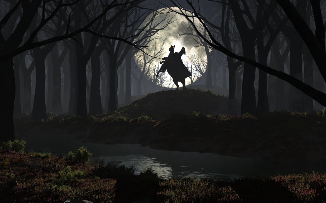 Man horse forest full moon free wallpaper - medium preview image