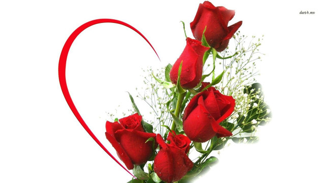 Red roses heart ribbon flower free wallpaper - medium preview image