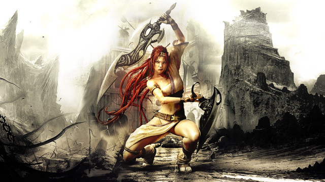 Woman sword demon city castle free wallpaper - medium preview image