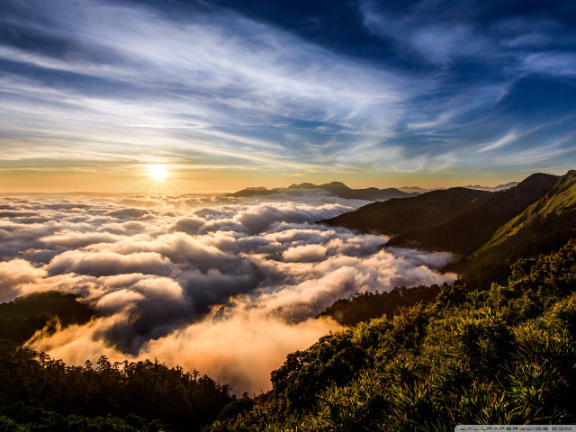 Mountain sun clouds trees view free wallpaper - medium preview image