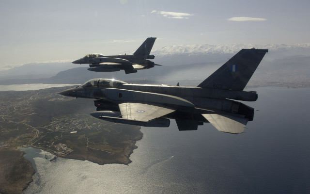 Fighter jets flying water mountains free wallpaper - medium preview image