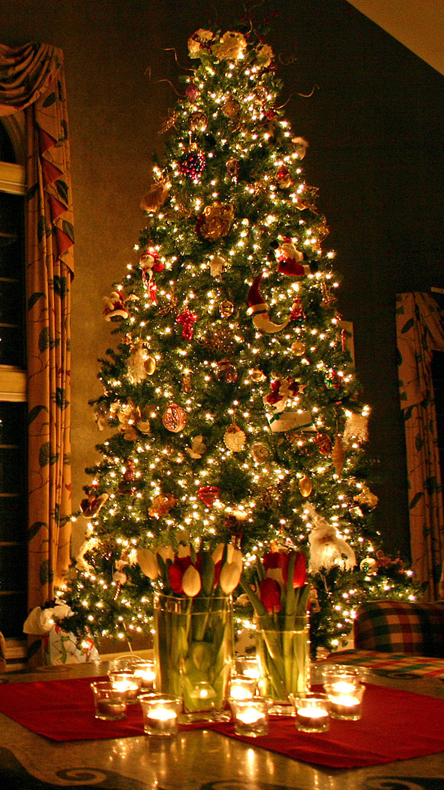 Lit christmas tree candles ornaments free wallpaper - medium preview image