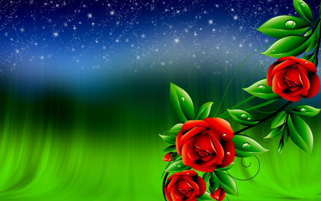Green background red roses blue free wallpaper - medium preview image