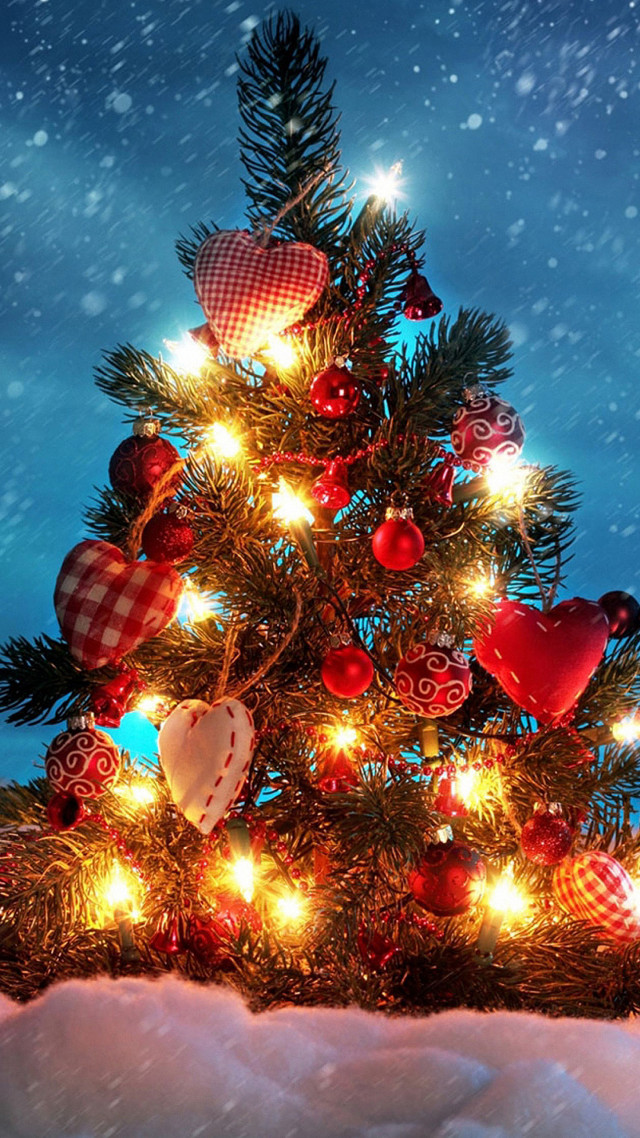 Christmas tree lights ornaments snowy free wallpaper - medium preview image