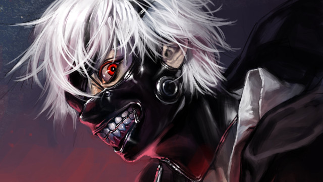 Whitehair redeyes blackmask autodestructive art free wallpaper - medium preview image