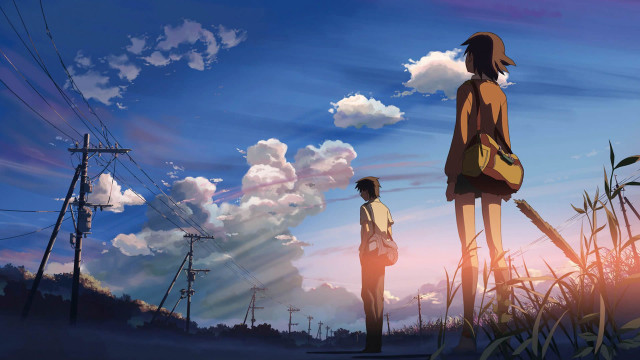 Two people field power lines free wallpaper - medium preview image