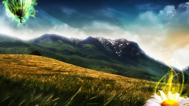 Person holding flower field mountains free wallpaper - medium preview image