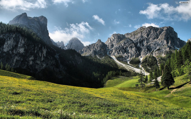 Grassy field mountain background clouds free wallpaper - medium preview image