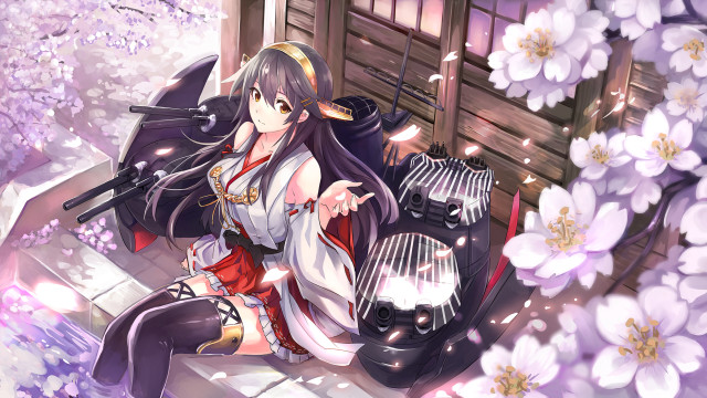 Woman sitting ledge flowers background free wallpaper - medium preview image