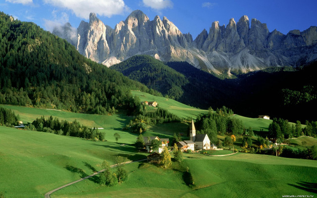 Green valley church mountains clouds #4 free wallpaper - medium preview image