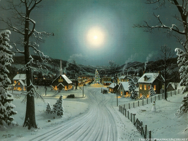 Snowy village full moon snowy #2 free wallpaper - medium preview image