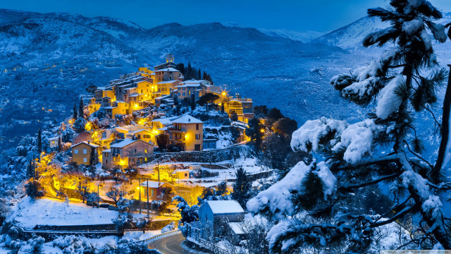 Large building lights snow mountainside free wallpaper - medium preview image