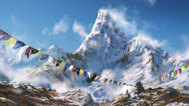 Mountain flags wind blue sky free wallpaper - medium preview image