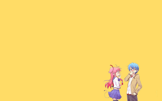 Anime characters yellow background minimalist free wallpaper - medium preview image