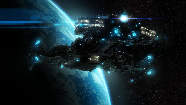 Spaceship floating over planet with free wallpaper - medium preview image