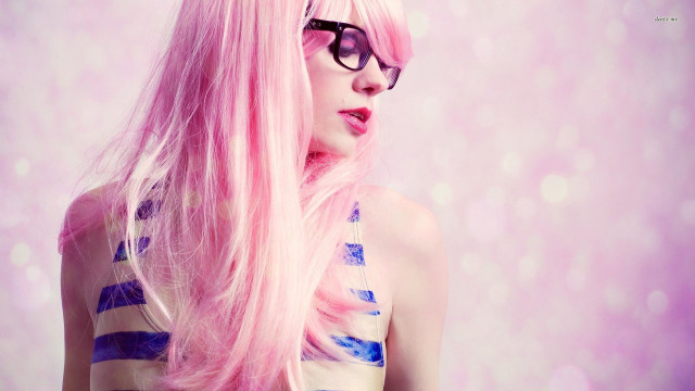 Woman pink hair glasses pink free wallpaper - medium preview image