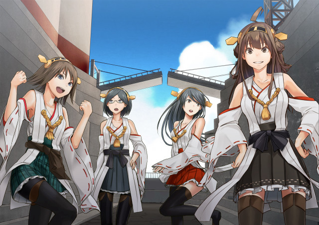Anime girls courtyard sky background free wallpaper - medium preview image
