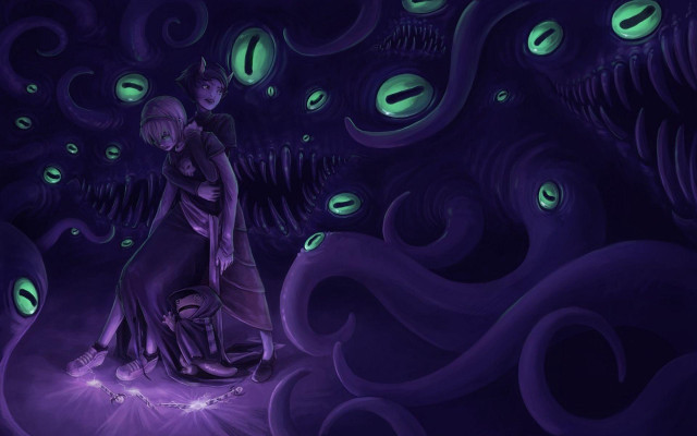 Woman purple room green lights free wallpaper - medium preview image