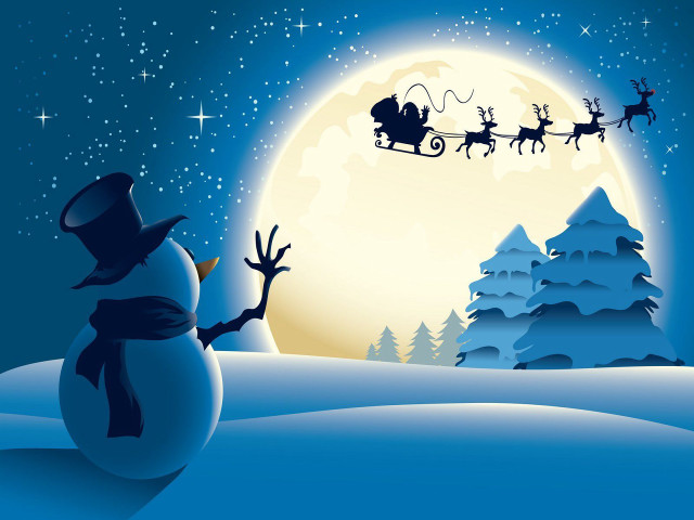 Snowman sleigh reindeers night fullmoon free wallpaper - medium preview image