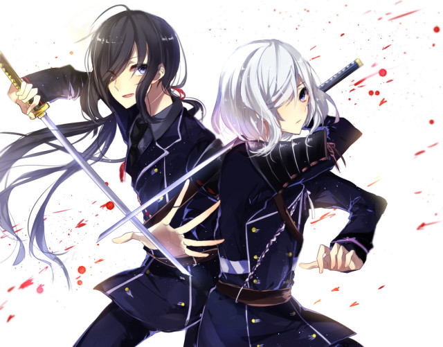 Anime characters swords blood splatter free wallpaper - medium preview image