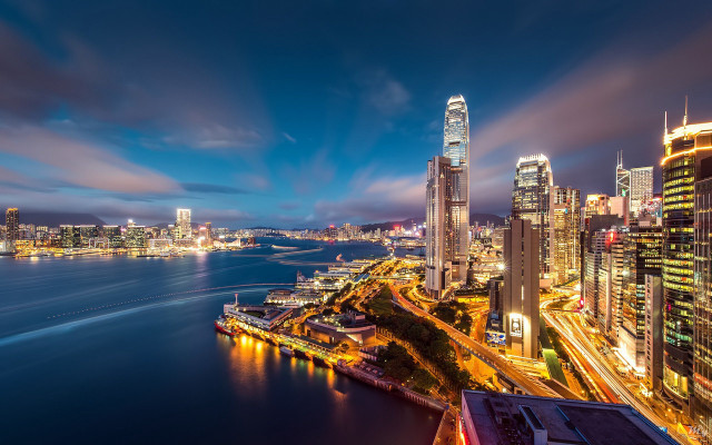 City skyline water bridge foreground free wallpaper - medium preview image