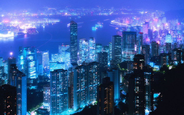 City night lights buildings blue #6 free wallpaper - medium preview image