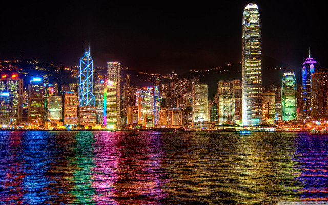 City skyline night lights bright free wallpaper - medium preview image
