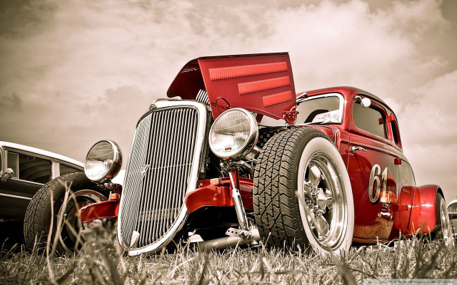 Red truck tall grass black free wallpaper - medium preview image