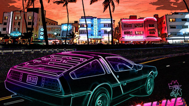 Car parked city night palm free wallpaper - medium preview image