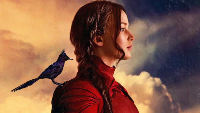 Woman bird shoulder sky background free wallpaper - medium preview image