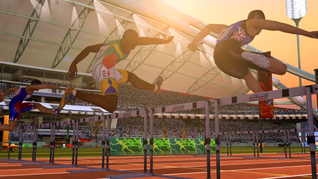 Man jumping hurdle track stadium free wallpaper - medium preview image