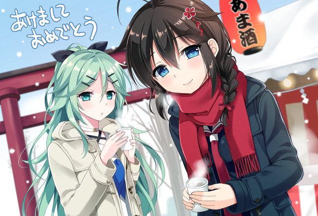 Anime characters snow red scarf free wallpaper - medium preview image