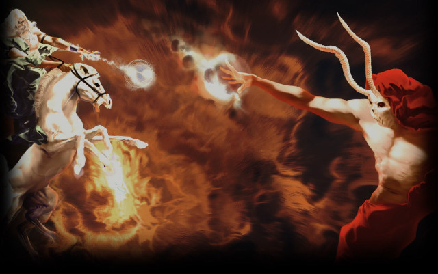 Men fighting fireball horns arms free wallpaper - medium preview image