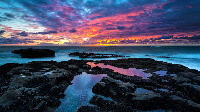 Sunset ocean rocks water clouds #5 free wallpaper - medium preview image