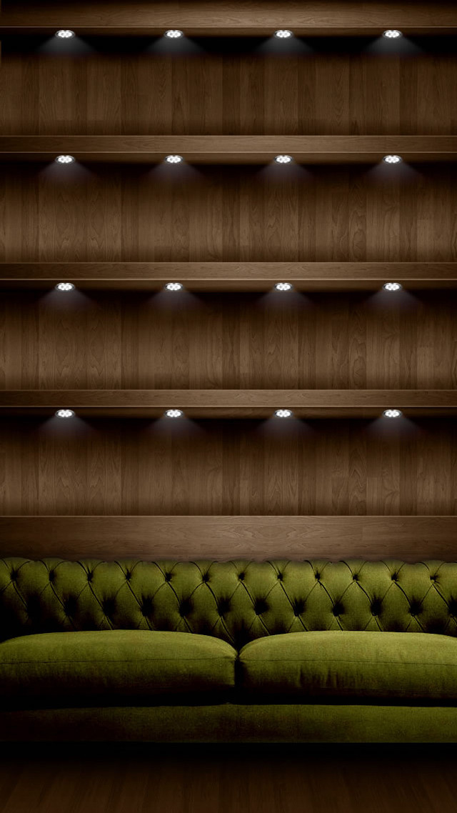 Green couch wooden wall shelves free wallpaper - medium preview image