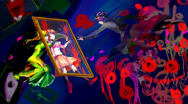 Woman holding frame man standing free wallpaper - medium preview image