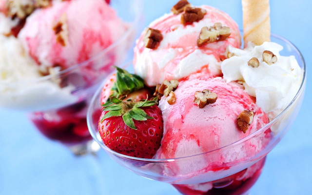 Ice cream strawberries glasses table free wallpaper - medium preview image