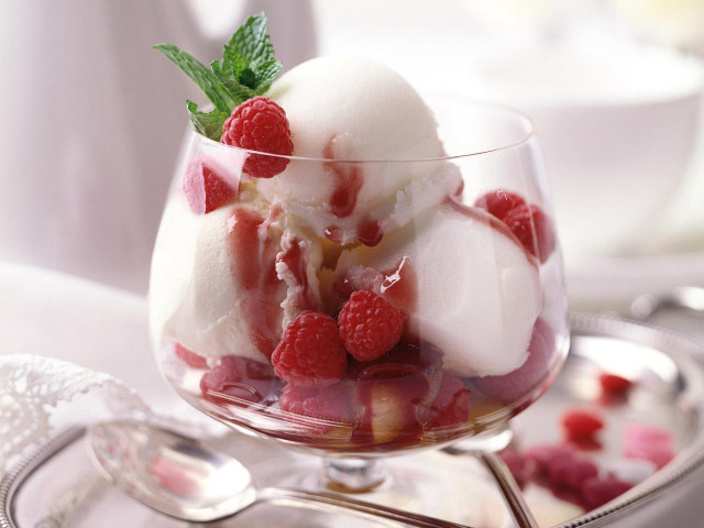 Dessert icecream raspberries mint glass free wallpaper - medium preview image