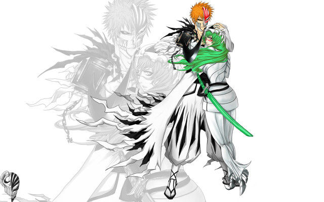 Anime couple hugging white black free wallpaper - medium preview image