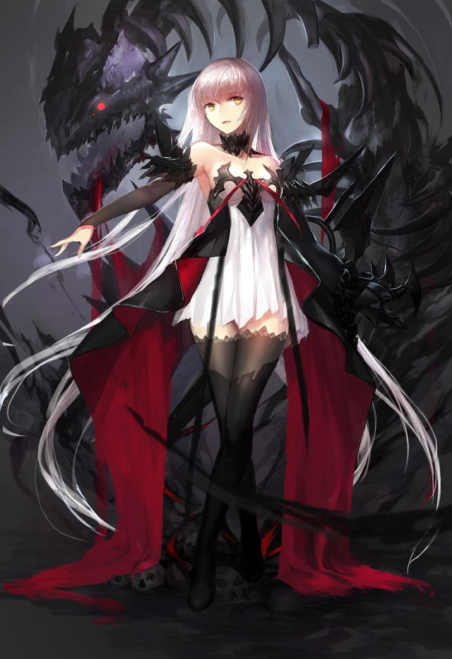 White haired woman black red free wallpaper - medium preview image
