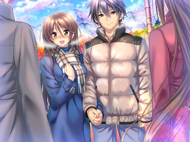 Couple people tree mountains clouds free wallpaper - medium preview image