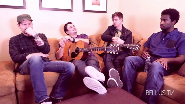 Three men couch playing guitars free wallpaper - medium preview image