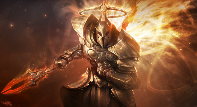Man armor sword flame background free wallpaper - medium preview image