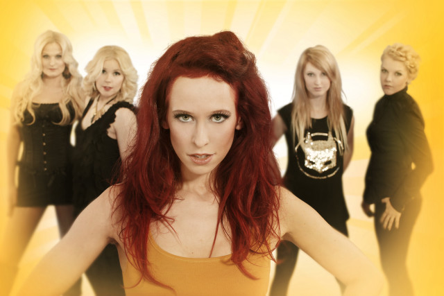 Red hair woman black yellow free wallpaper - medium preview image