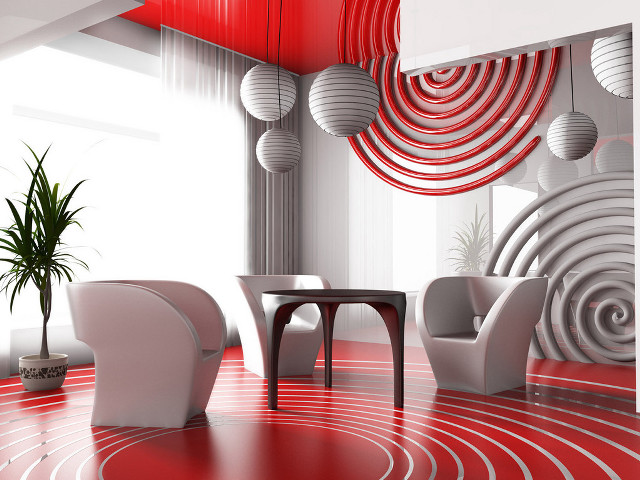 Red floor white chair table free wallpaper - medium preview image