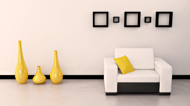 White chair yellow vases minimalist free wallpaper - medium preview image