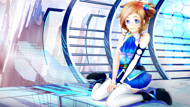 Girl sitting futuristic background city free wallpaper - medium preview image