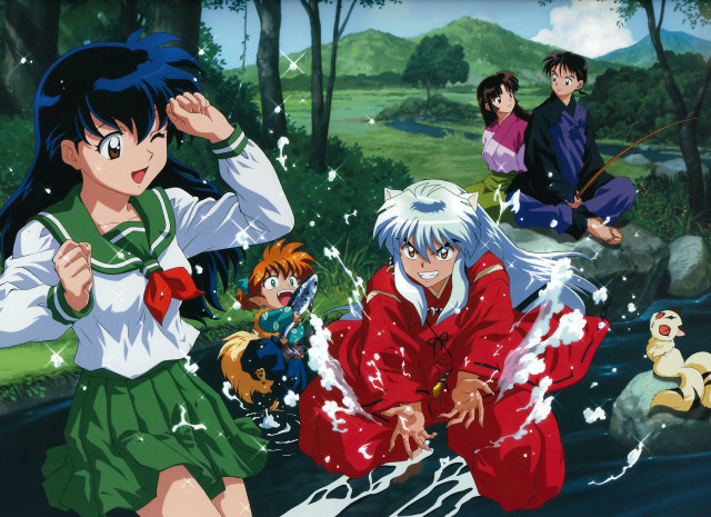Anime characters forest stream ducks free wallpaper - medium preview image